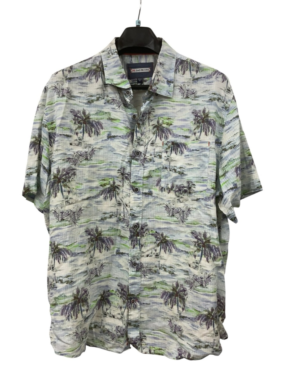 32 Bar Blues XL Men's Short-Sleeve Palm Print Shirt - Light Green/Gray